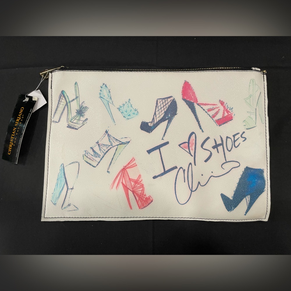 Christian Siriano Chic White Clutch with Shoe Print